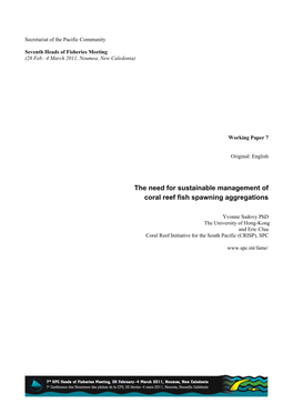 The Need for Sustainable Management of Coral Reef Fish Spawning Aggregations