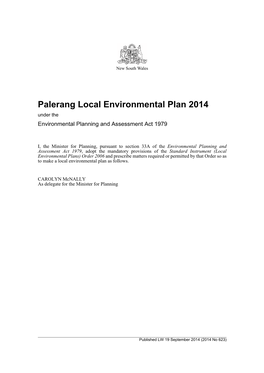 Palerang Local Environmental Plan 2014 Under the Environmental Planning and Assessment Act 1979