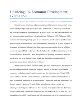 Financing U.S. Economic Development, 1788-‐1860