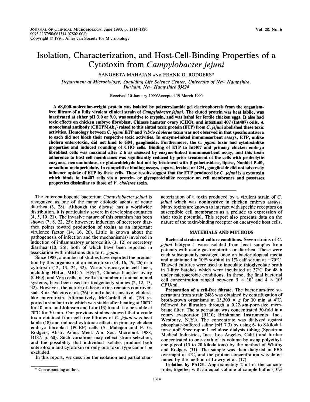 Cytotoxin from Campylobacterjejuni