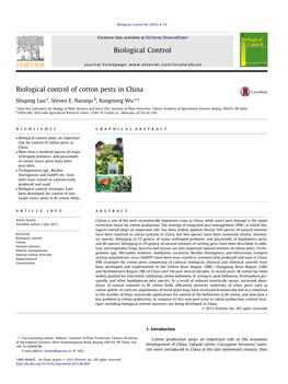Biological Control of Cotton Pests in China ⇑ Shuping Luo A, Steven E