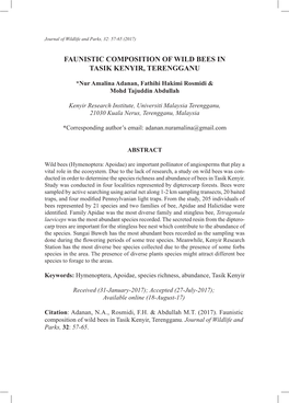 Faunistic Composition of Wild Bees in Tasik Kenyir, Terengganu