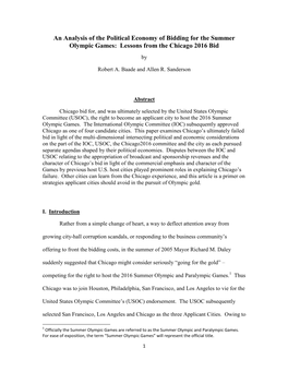 An Analysis of the Political Economy of Bidding for the Summer Olympic Games: Lessons from the Chicago 2016 Bid By
