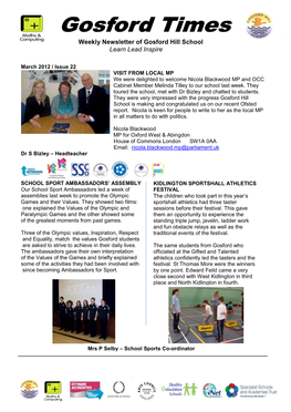 Weekly Newsletter of Gosford Hill School Learn Lead Inspire