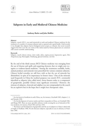 Saltpetre in Early and Medieval Chinese Medicine