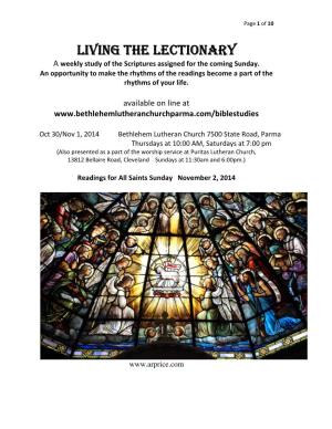 LIVING the LECTIONARY a Weekly Study of the Scriptures Assigned for the Coming Sunday