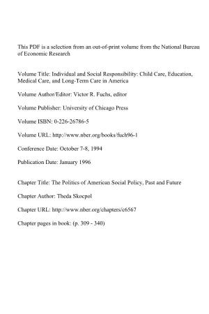 The Politics of American Social Policy, Past and Future
