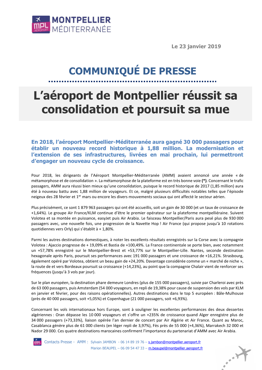 L'aéroport De Montpellier Réussit Sa Consolidation Et Poursuit Sa