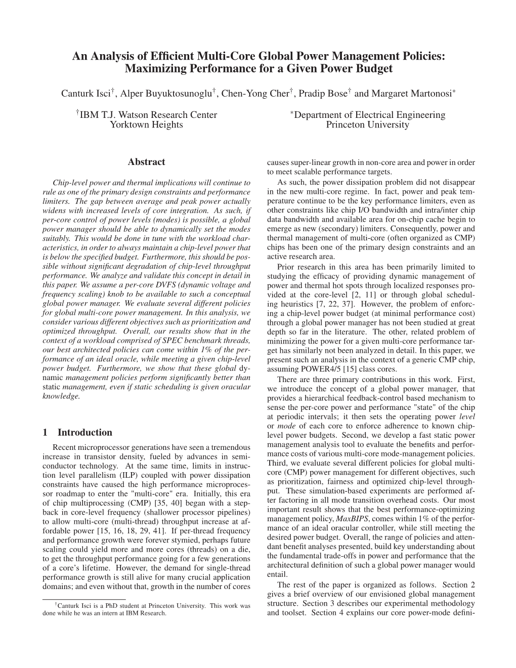 An Analysis of Efficient Multi-Core Global Power Management Policies