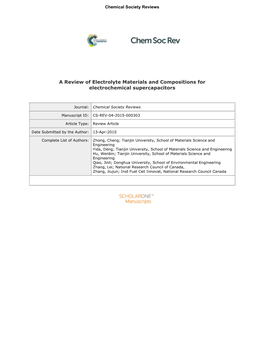 A Review of Electrolyte Materials and Compositions for Electrochemical Supercapacitors