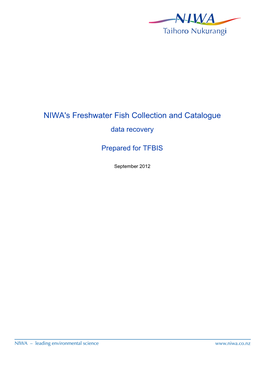 NIWA's Freshwater Fish Collection and Catalogue Data Recovery