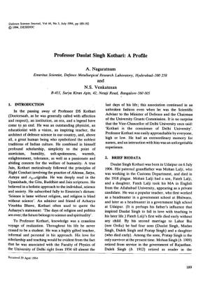 Professor Daulat Singh Kothari: a Profile