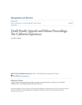 Death Penalty Appeals and Habeas Proceedings: the Alic Fornia Experience Gerald F