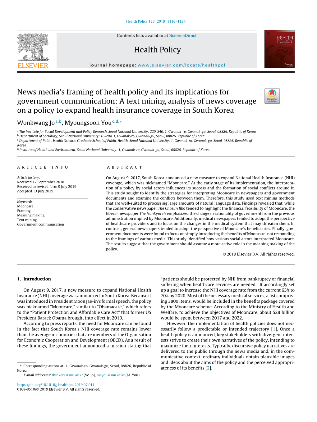 Health Policy 123 (2019) 1116–1124