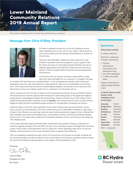 Lower Mainland Community Relations 2019 Annual Report