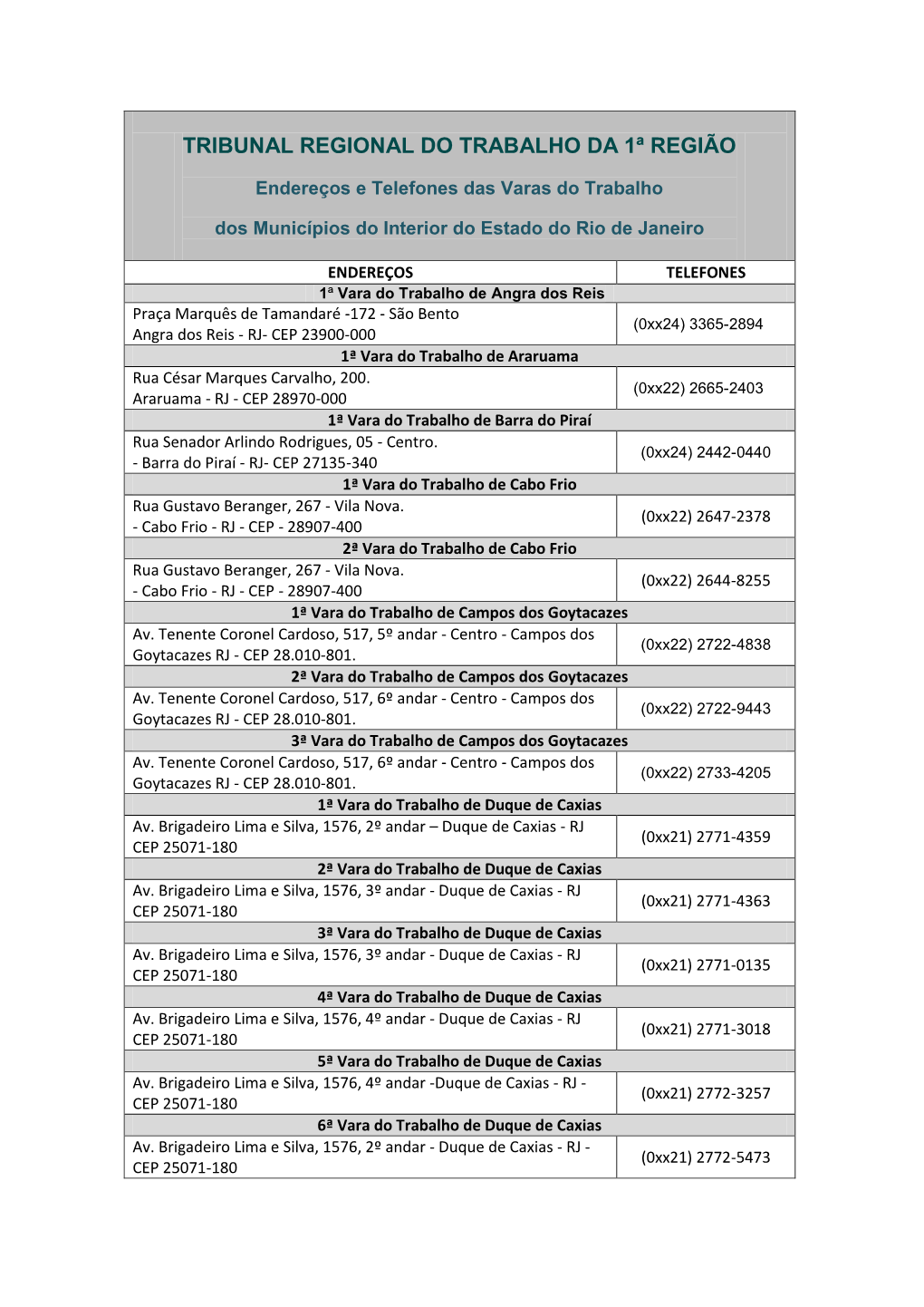 Portal Do Tribunal Regional Do Trabalho Da 1ª Região