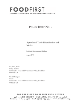 PB7 Agricultural Trade Liberalization and Mexico Patel and Henriques2003