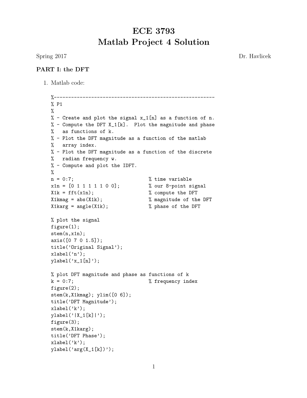 ECE 3793 Matlab Project 4 Solution