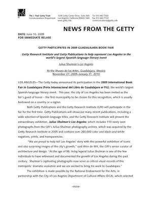 NEWS from the GETTY DATE: June 10, 2009 for IMMEDIATE RELASE