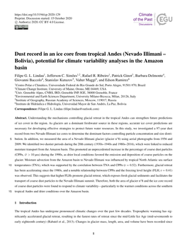 Dust Record in an Ice Core from Tropical Andes (Nevado Illimani – Bolivia), Potential for Climate Variability Analyses in the Amazon Basin Filipe G