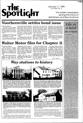 Voorheesville Settles Bond Issue Walter Motor Files for Chapter 11