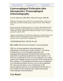 Gastroesophageal Perforation After Intraoperative Transesophageal Echocardiography
