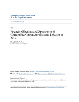 Financing Elections and 'Appearance of Corruption': Citizen Attitudes and Behavior in 2012 Molly J