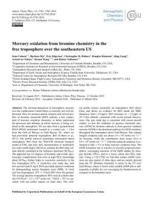 Mercury Oxidation from Bromine Chemistry in the Free Troposphere Over the Southeastern US