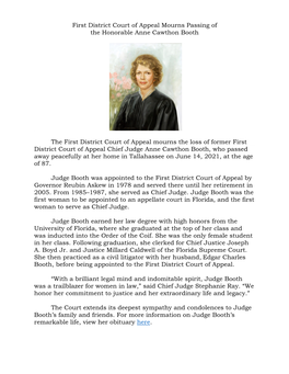 First District Court of Appeal Mourns Passing of Former Chief Judge