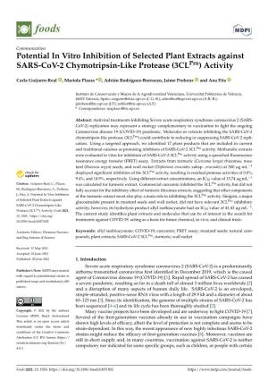 Potential in Vitro Inhibition of Selected Plant Extracts Against SARS-Cov-2 Chymotripsin-Like Protease (3Clpro) Activity
