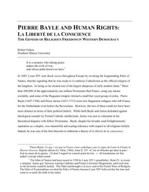Pierre Bayle and Human Rights: La Liberté De La Conscience the Genesis of Religious Freedom in Western Democracy