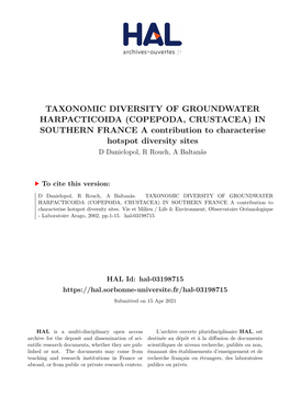 Taxonomic Diversity of Groundwater Harpacticoida