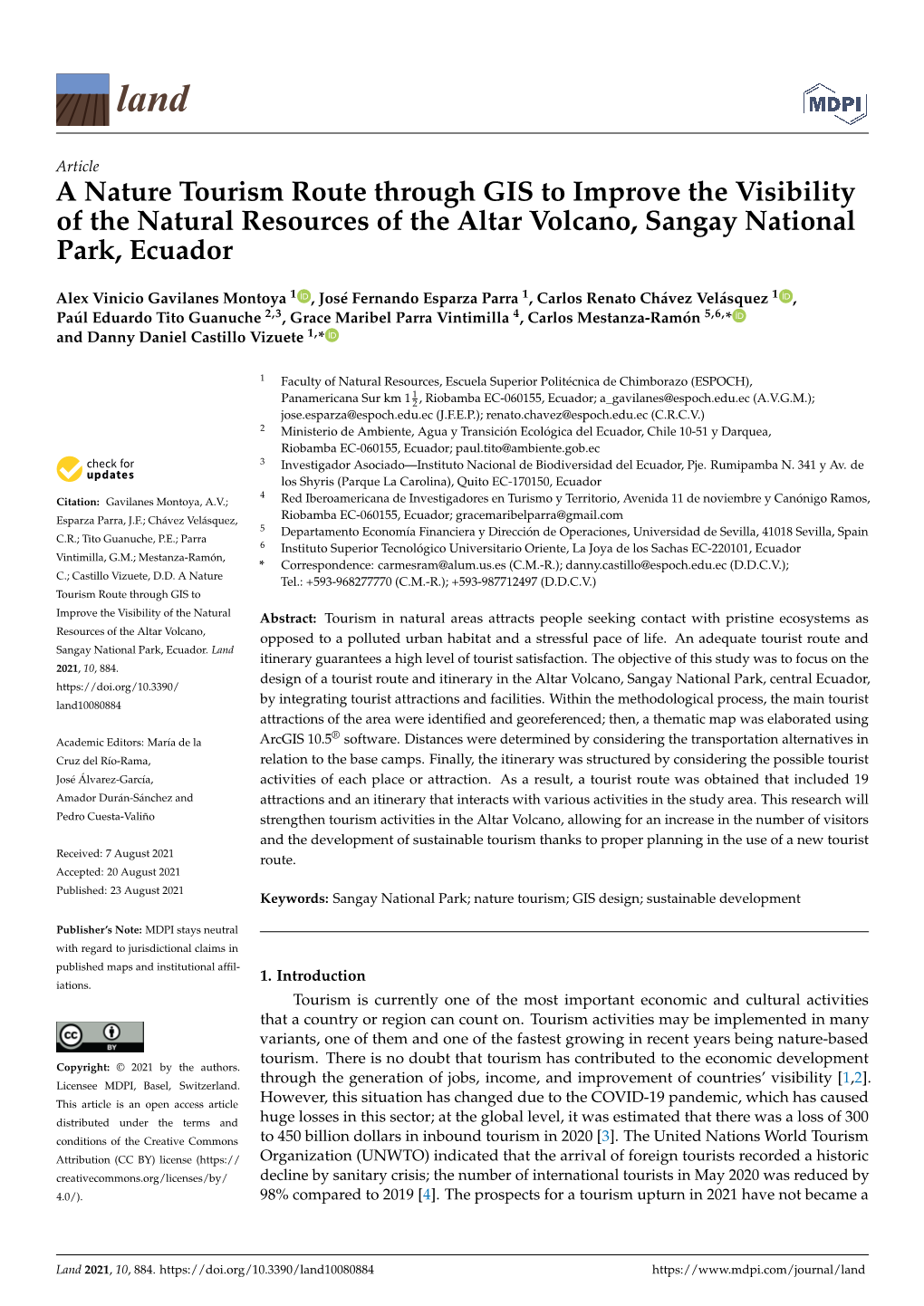 A Nature Tourism Route Through GIS to Improve the Visibility of the Natural Resources of the Altar Volcano, Sangay National Park, Ecuador