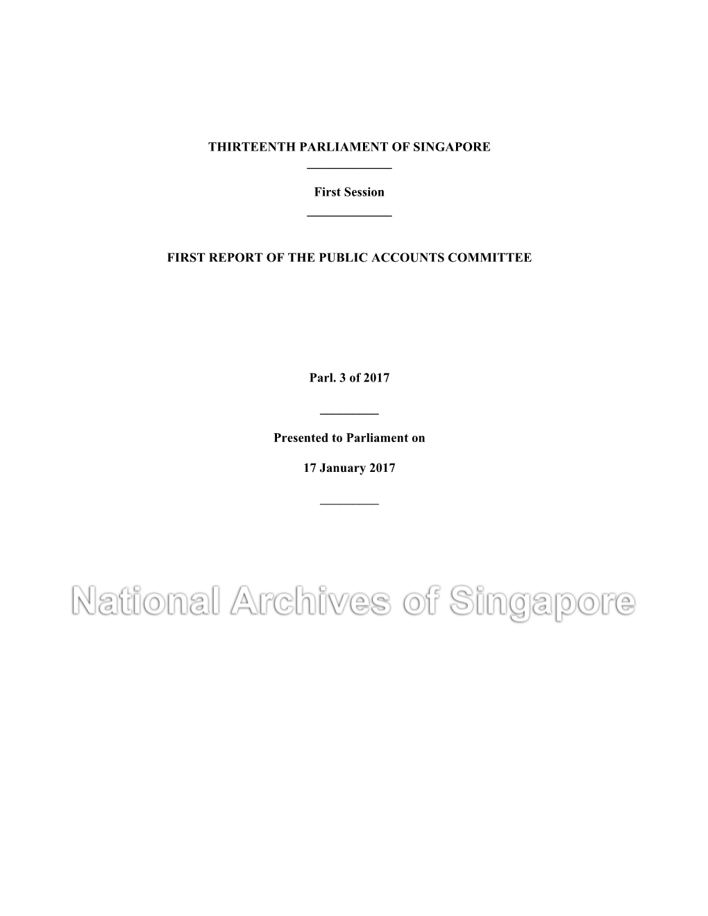 FIRST REPORT of the PUBLIC ACCOUNTS COMMITTEE Parl