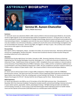 Serena M. Aunon-Chancellor (M.D.) NASA Astronaut