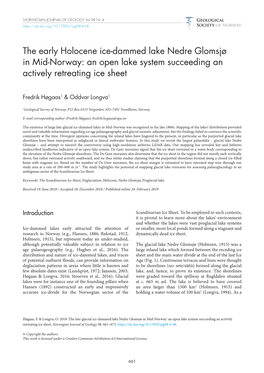 The Early Holocene Ice-Dammed Lake Nedre Glomsjø in Mid-Norway: an Open Lake System Succeeding an Actively Retreating Ice Sheet
