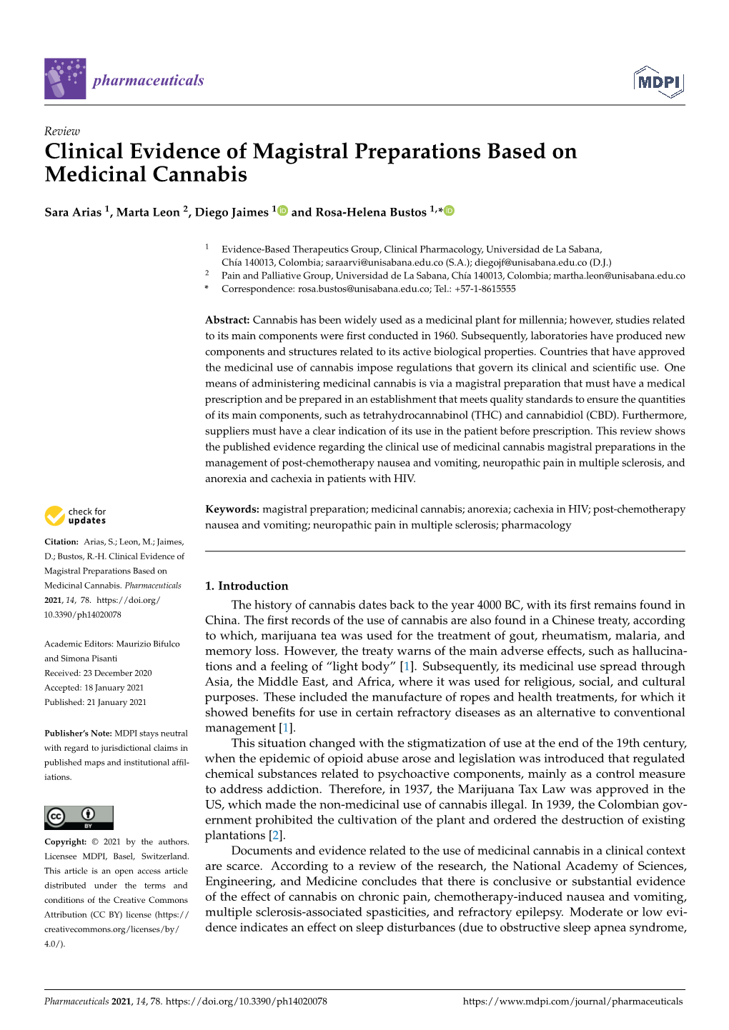 Clinical Evidence of Magistral Preparations Based on Medicinal Cannabis