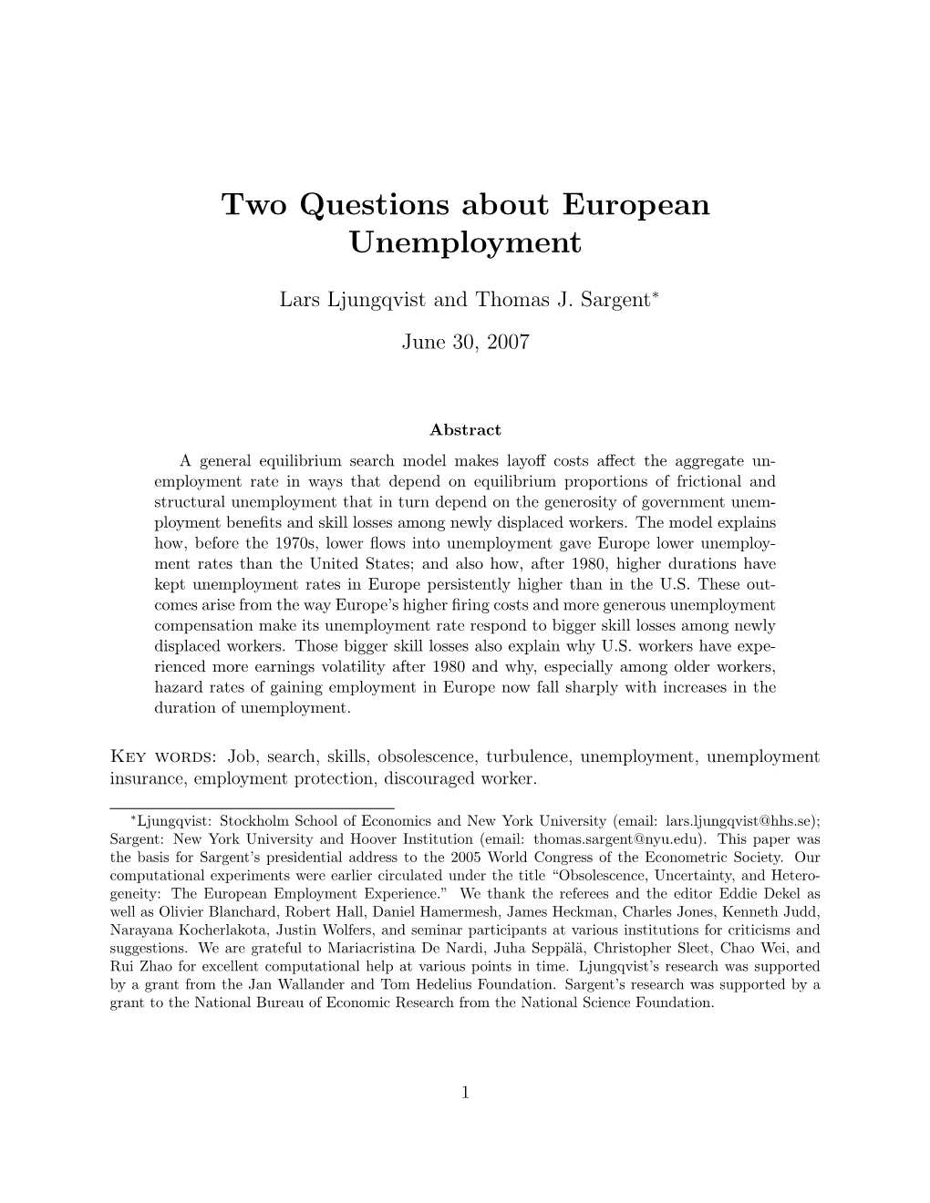 Two Questions About European Unemployment