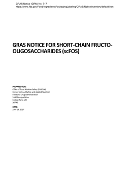 GRAS Notice 717, Short-Chain Fructo-Oligosaccharides