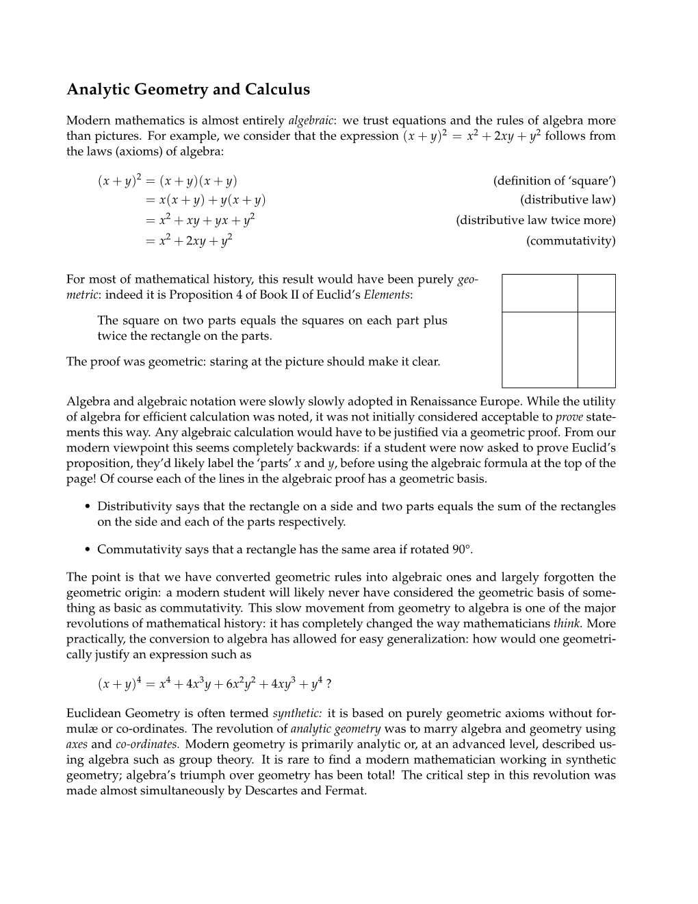 Analytic Geometry and Calculus