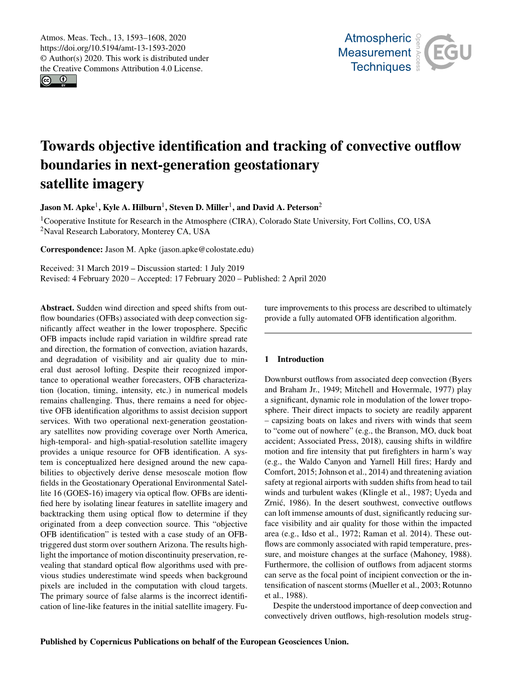 Towards Objective Identification and Tracking of Convective Outflow
