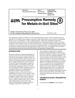 Presumptive Remedy for Metals-In-Soil Sites