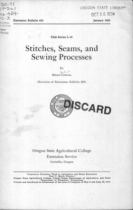 Stitches,. Seams, and Sewing Processes