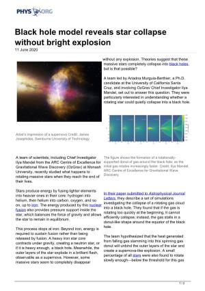 Black Hole Model Reveals Star Collapse Without Bright Explosion 11 June 2020