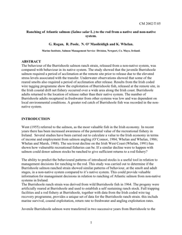 Ranching of Atlantic Salmon (Salmo Salar L.) to the Rod from a Native and Non-Native System