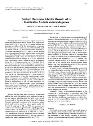 Sodium Benzoate Inhibits Growth of Or Inactivates Listeria Monocytogenes
