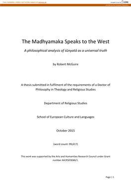 The Madhyamaka Speaks to the West