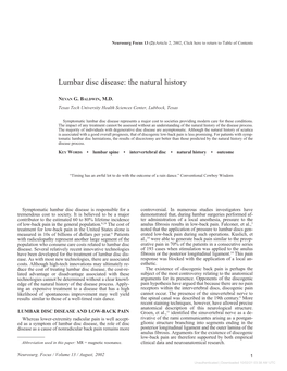 Lumbar Disc Disease: the Natural History