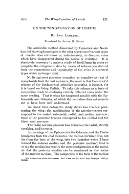1923] on the Wing-Venation of Insects by Aug. Lameere