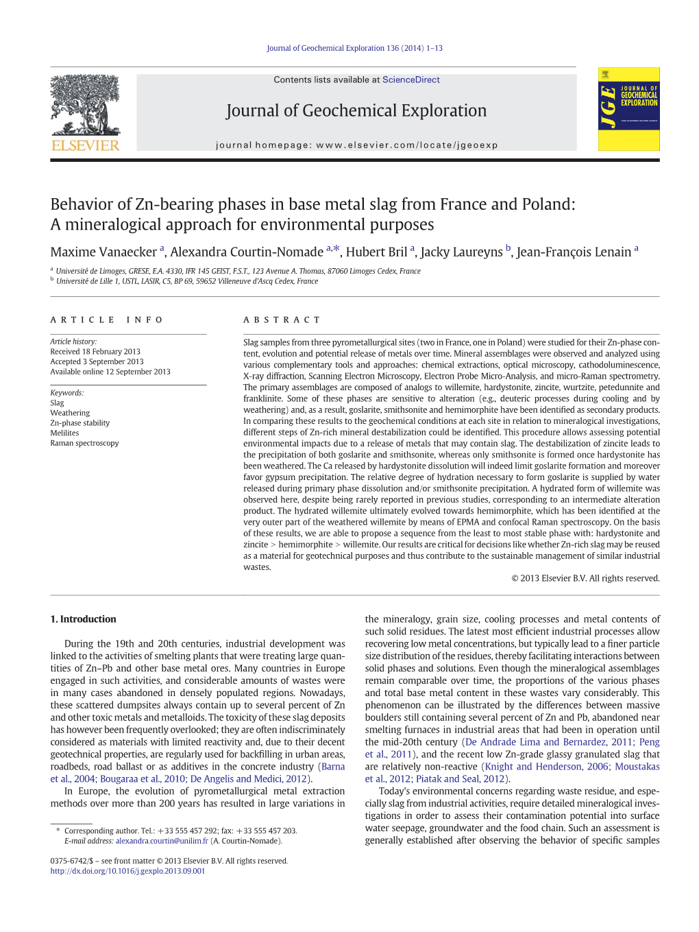 Behavior of Zn-Bearing Phases in Base Metal Slag from France and Poland: a Mineralogical Approach for Environmental Purposes